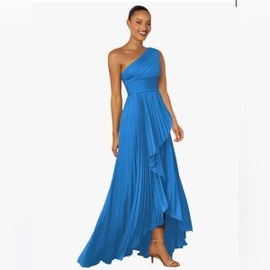 Elegant Ocean Blue One-Shoulder Dress by Dessiny